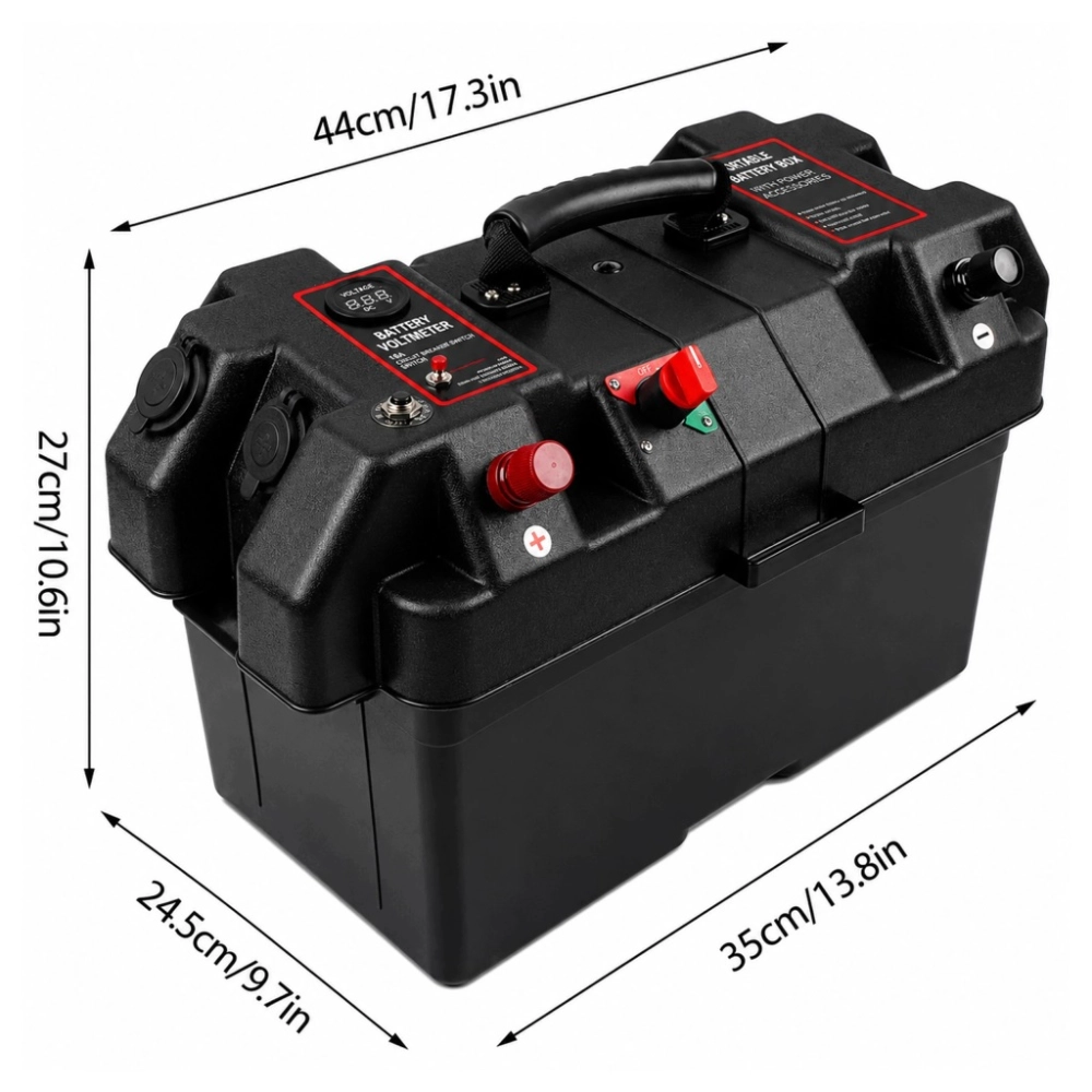POJEMNIK SKRZYNKA AKUMULATOROWA 12V BOX NA AKUMULATOR Z WOLTOMIERZEM 2X USB