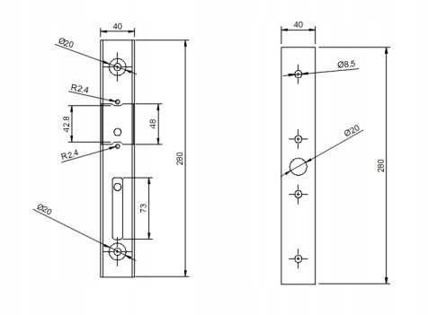 KASETA 280 mm Z ELEKTROZACZEPEM DO FURTKI BRAMY DRZWI UNIWERSALNA CZARNA