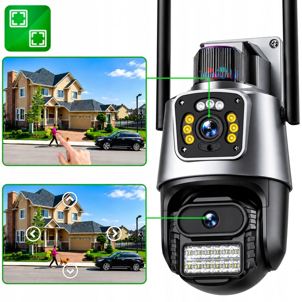 KAMERA PODWÓJNA WIFI ZEWNĘTRZNA WEWNĘTRZNA OBROTOWA SMART DETEKCJA ALARM IP