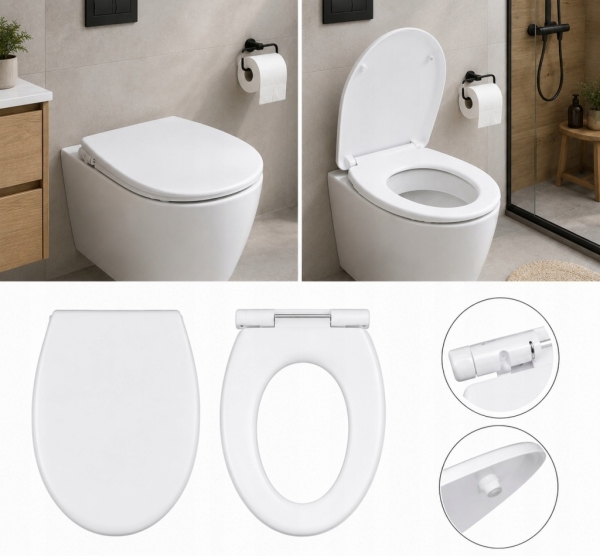 DESKA SEDESOWA WC UNIWERSALNA BIAŁA WOLNOOPADAJĄCA POLPROPYLENOWA