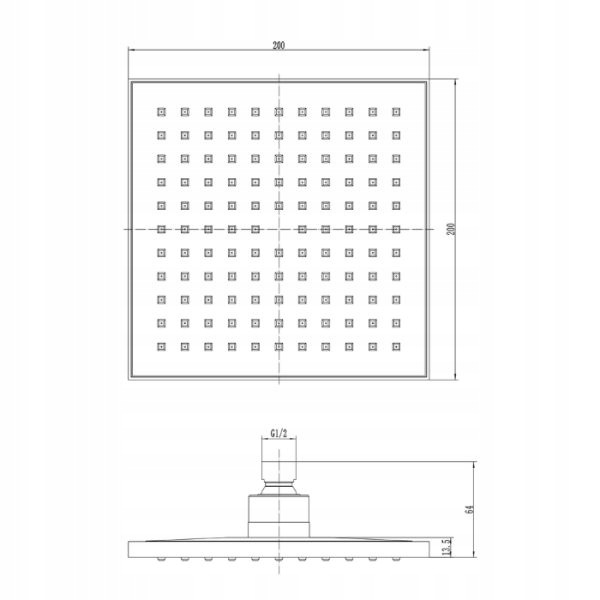 DESZCZOWNICA PRYSZNICOWA CZARNA KWADRATOWA 20x20 cm MATOWA ŚCIENNA SUFITOWA