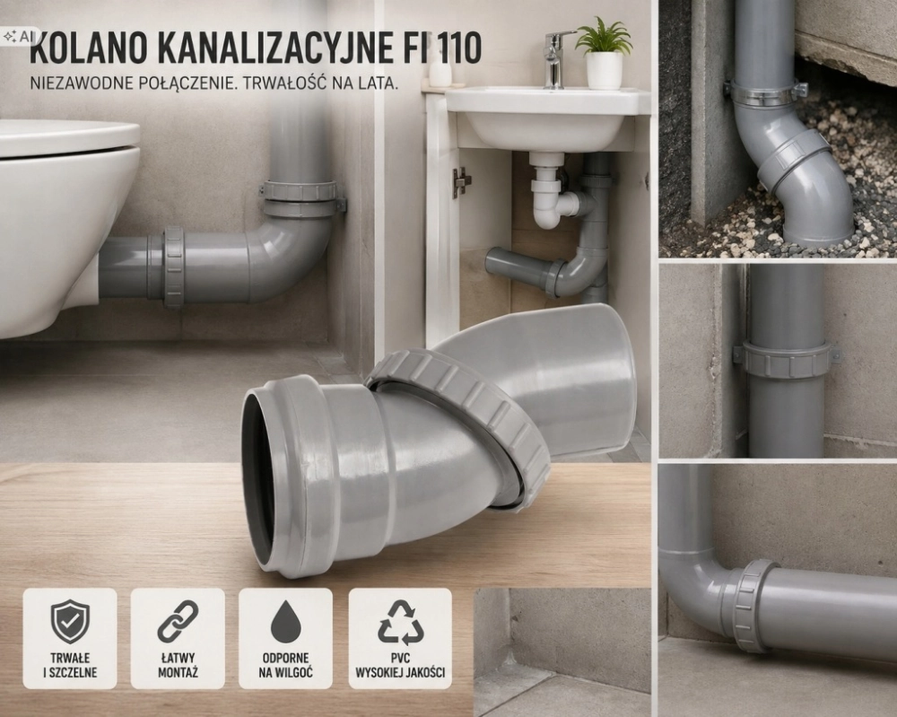 KOLANO KANALIZACYJNE UNIWERSALNE DO RUR FI 110 PLASTIKOWE REGULOWANE