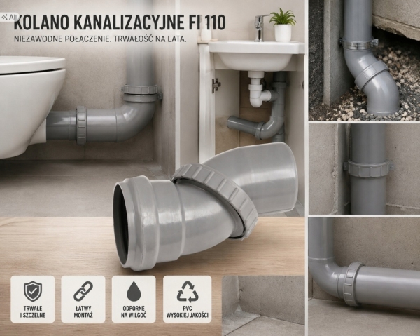 KOLANO KANALIZACYJNE UNIWERSALNE DO RUR FI 110 PLASTIKOWE REGULOWANE