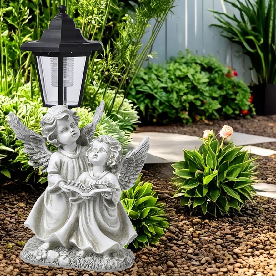 ANIOŁEK SOLARNY LAMPION ZNICZ DEKORACJA NA CMENTARZ DO OGRODU 33,5CM