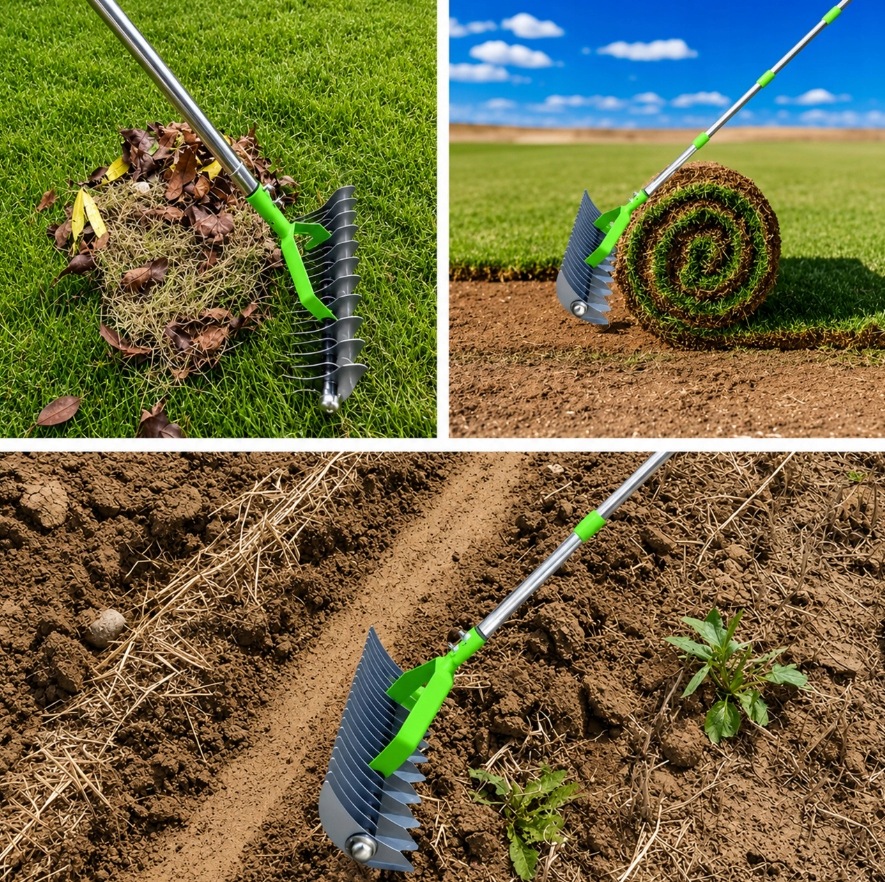 AERATOR WERTYKULATOR RĘCZNY GRABIE WAHADŁOWE DO TRAWY ZIEMI STALOWE 130cm