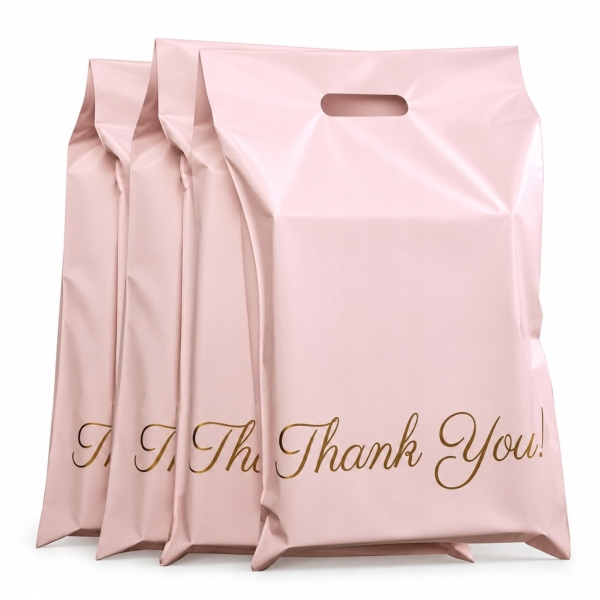 FOLIOPAKI KURIERSKIE Z RĄCZKĄ RÓŻOWE THAN YOU 310X420+70CM 50 SZT FOLIOPAK
