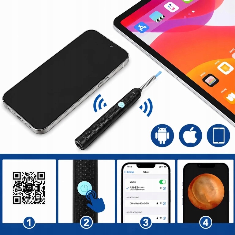 OTOSKOP KAMERA DO CZYSZCZENIA USZU USUWANIA WOSKOWINY SMART HD ENDOSKOP