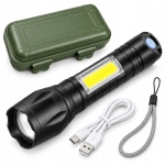 LATARKA TAKTYCZNA MOCNA LED COB USB WOJSKOWA AKUMULATOROWA ETUI LAMPKA ZOOM