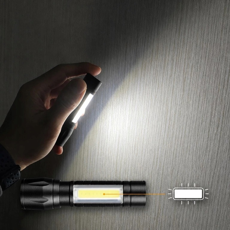 LATARKA TAKTYCZNA MOCNA LED COB USB WOJSKOWA AKUMULATOROWA ETUI LAMPKA ZOOM