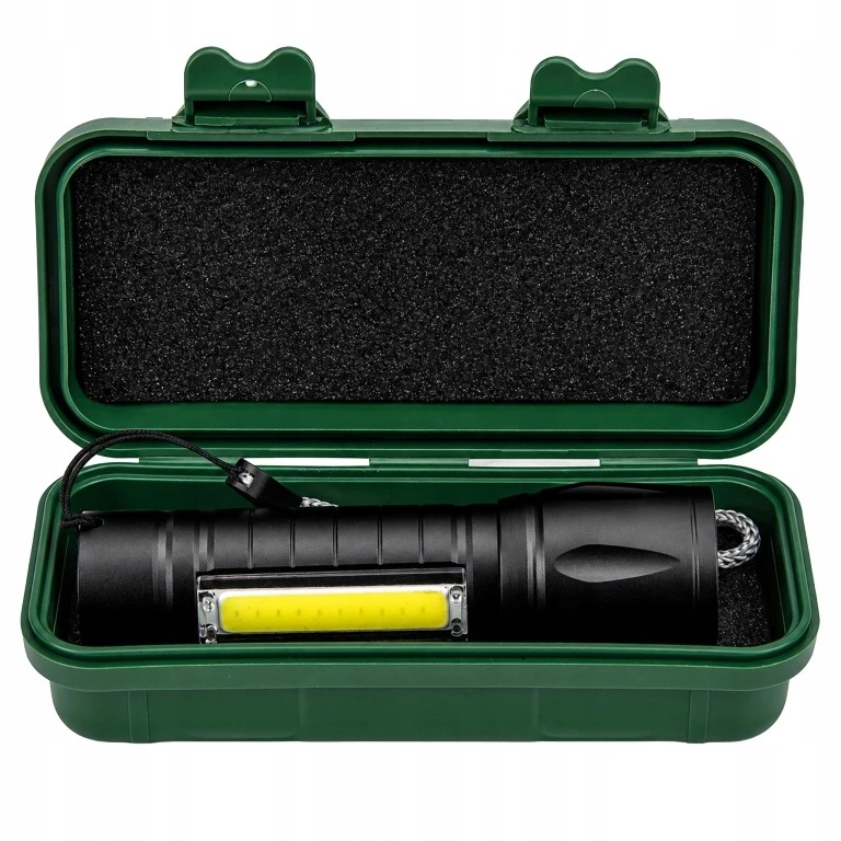 LATARKA TAKTYCZNA MOCNA LED COB USB WOJSKOWA AKUMULATOROWA ETUI LAMPKA ZOOM