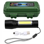 LATARKA TAKTYCZNA MOCNA LED COB USB WOJSKOWA AKUMULATOROWA ETUI LAMPKA ZOOM