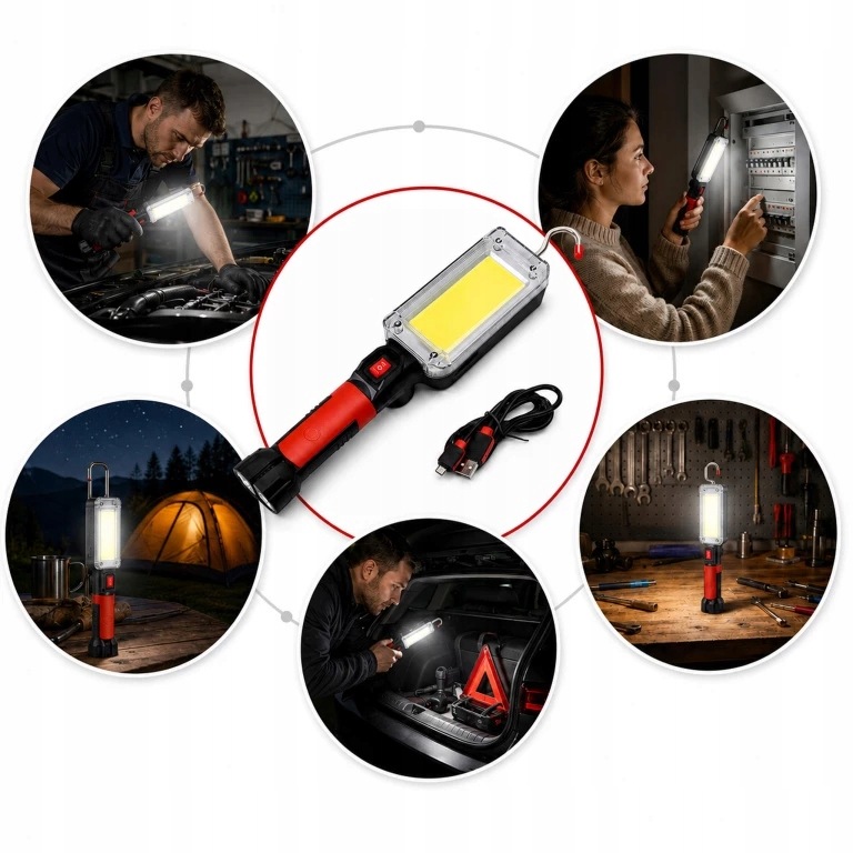 LATARKA LAMPA WARSZTATOWA KANAŁOWA LED Z HAKIEM MAGNESEM 700 LM 20 W MOCNA