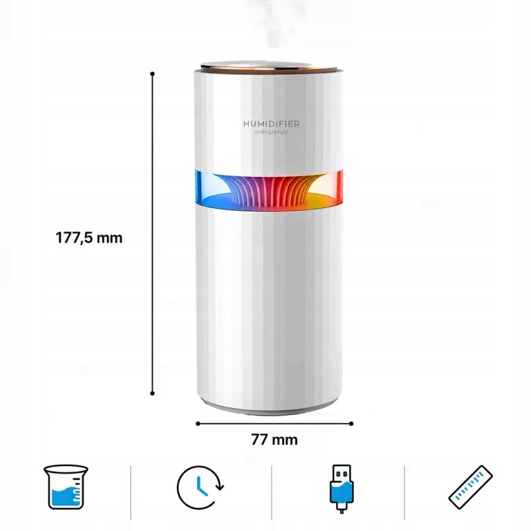 NAWILŻACZ POWIETRZA DYFUZOR DO SAMOCHODU Z LAMPKĄ PODŚWIETLENIEM LED 400ML