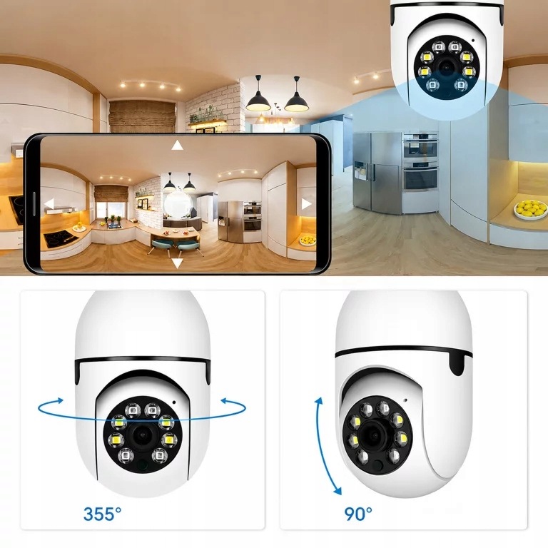 KAMERA IP BEZPRZEWODOWA WIFI ŻARÓWKA E27 30W DO MONITORINGU DOMU NIANIA