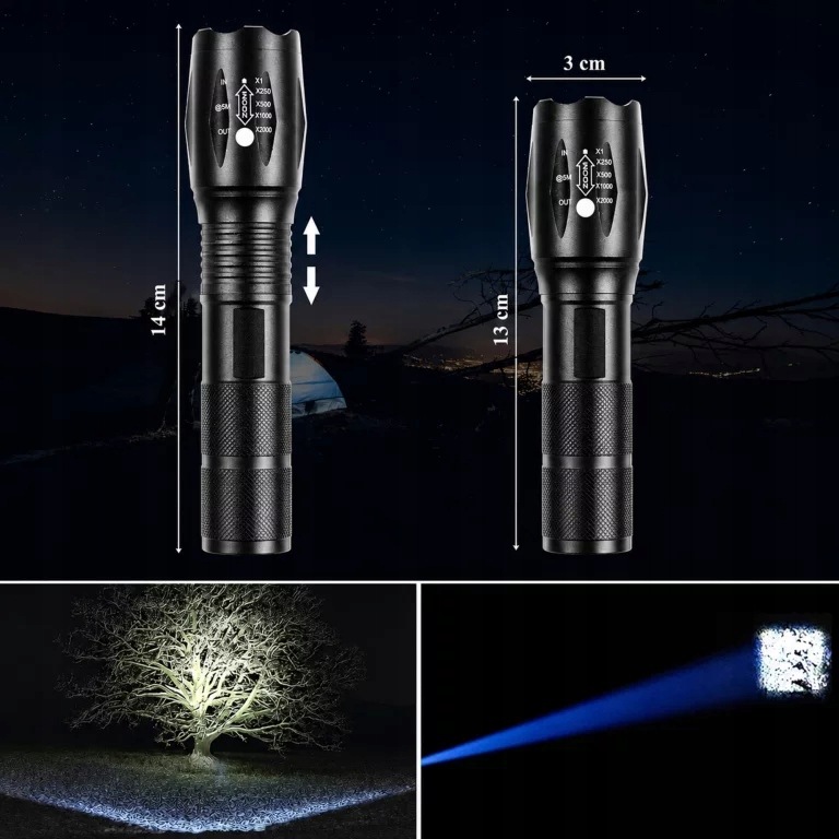 LATARKA TAKTYCZNA LED T6 WODOODPORNA WOJSKOWA 10W 200LM MOCNA ZOOM 300M