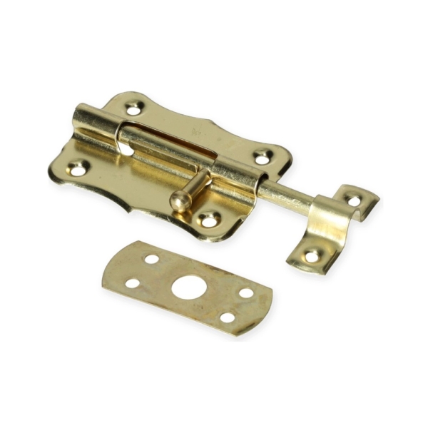 ZASUWKA DRZWIOWA 80 MM RYGIEL MOSIĄDZOWANY ZŁOTY ZACZEP MODEL 385