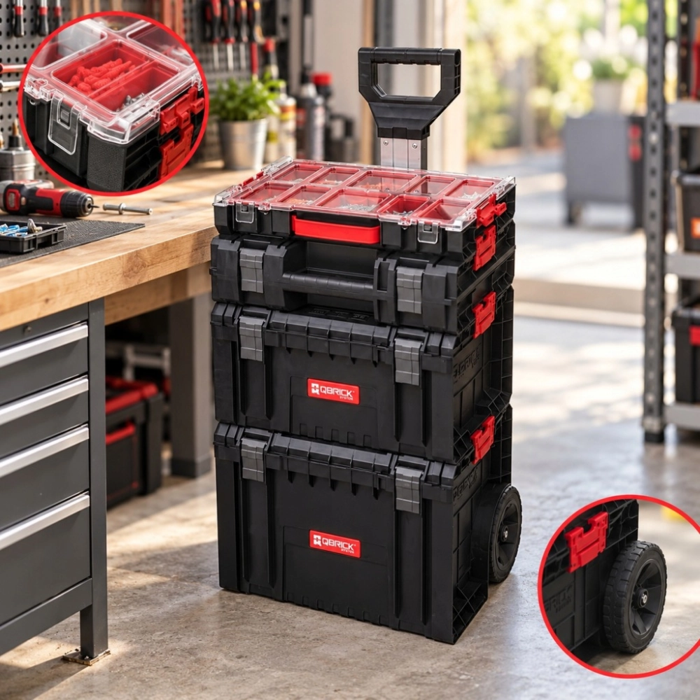 ZESTAW SKRZYŃ NARZĘDZIOWYCH QBRICK PRO CART 3 ORGANIZER WÓZEK NA KOŁACH