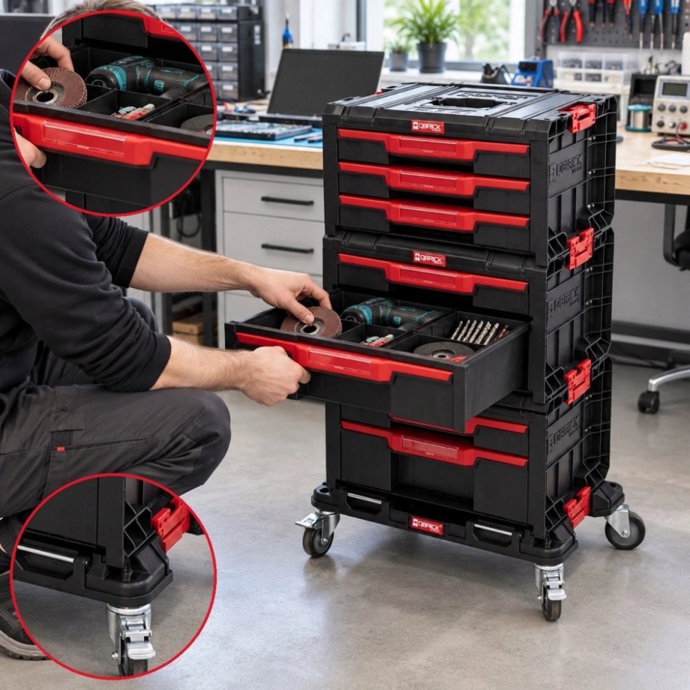 ZESTAW SKRZYNEK NARZĘDZIOWYCH QBRICK PRO SET1 3W1 SZUFLADY MODUŁOWE