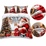 POŚCIEL ŚWIĄTECZNA 200X220 3D MIKOŁAJ CHOINKA 2X POSZEWKI 50X75 NA PREZENT