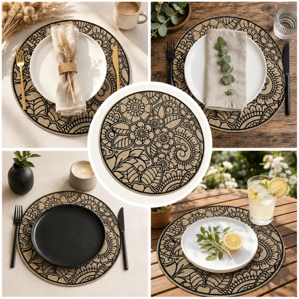 PODKŁADKA POD TALERZ OKRĄGŁA BOHO 38 CM MATA OCHRONNA NA STÓŁ BLAT