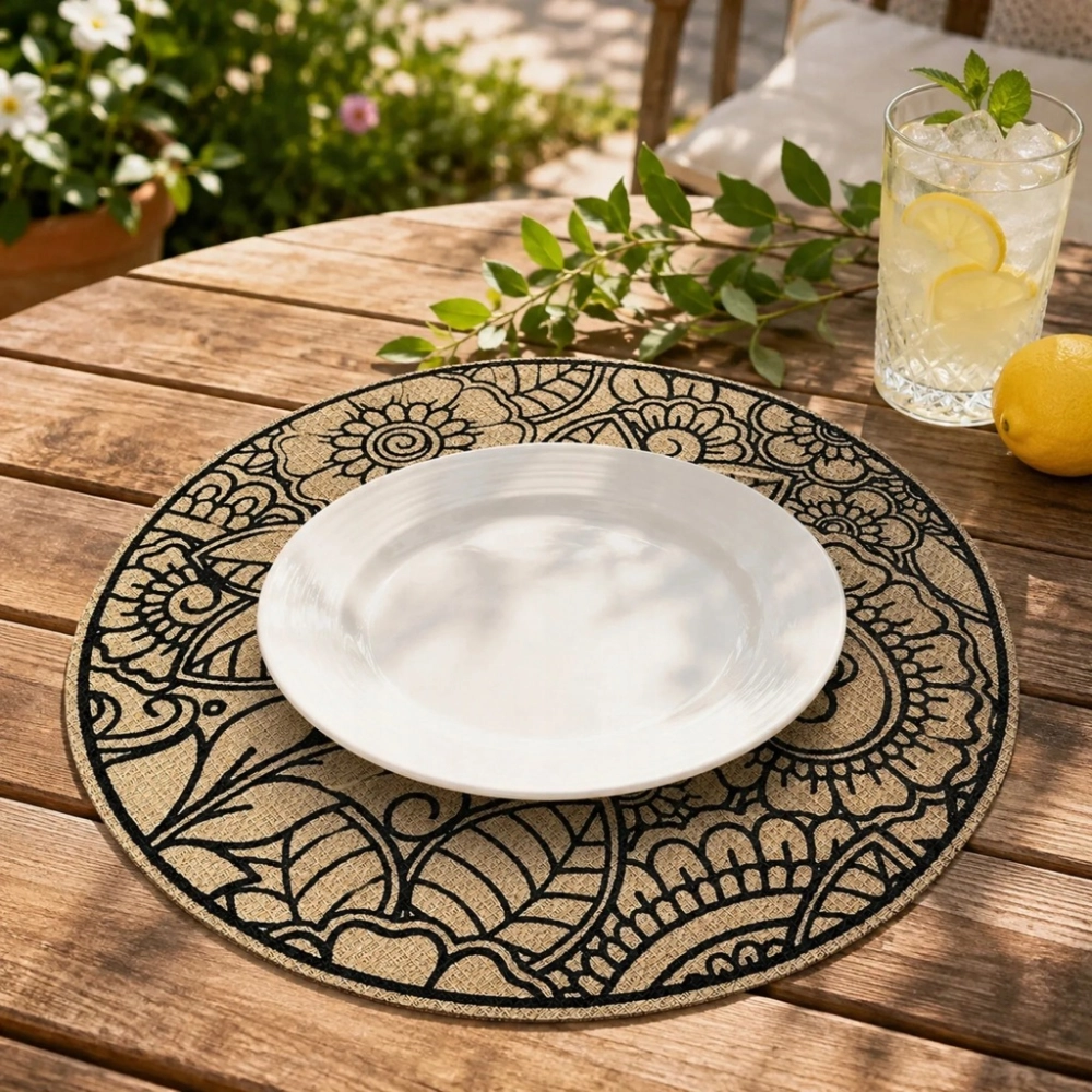 PODKŁADKA POD TALERZ OKRĄGŁA BOHO 38 CM MATA OCHRONNA NA STÓŁ BLAT