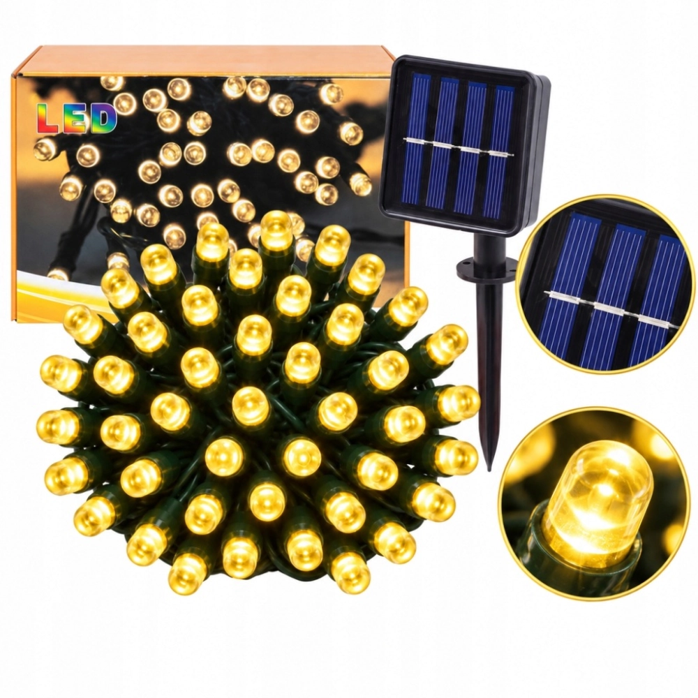 GIRLANDA LAMPKI CHOINKOWE ŚWIĄTECZNE SOLARNE 50 LED ZEWNĘTRZNE 7,5 M BIAŁE