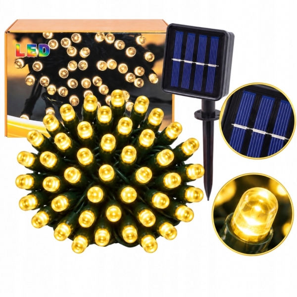 GIRLANDA LAMPKI CHOINKOWE ŚWIĄTECZNE SOLARNE 50 LED ZEWNĘTRZNE 7,5 M BIAŁE