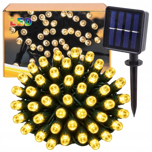 GIRLANDA LAMPKI CHOINKOWE ŚWIĄTECZNE SOLARNE 50 LED ZEWNĘTRZNE 7,5 M BIAŁE