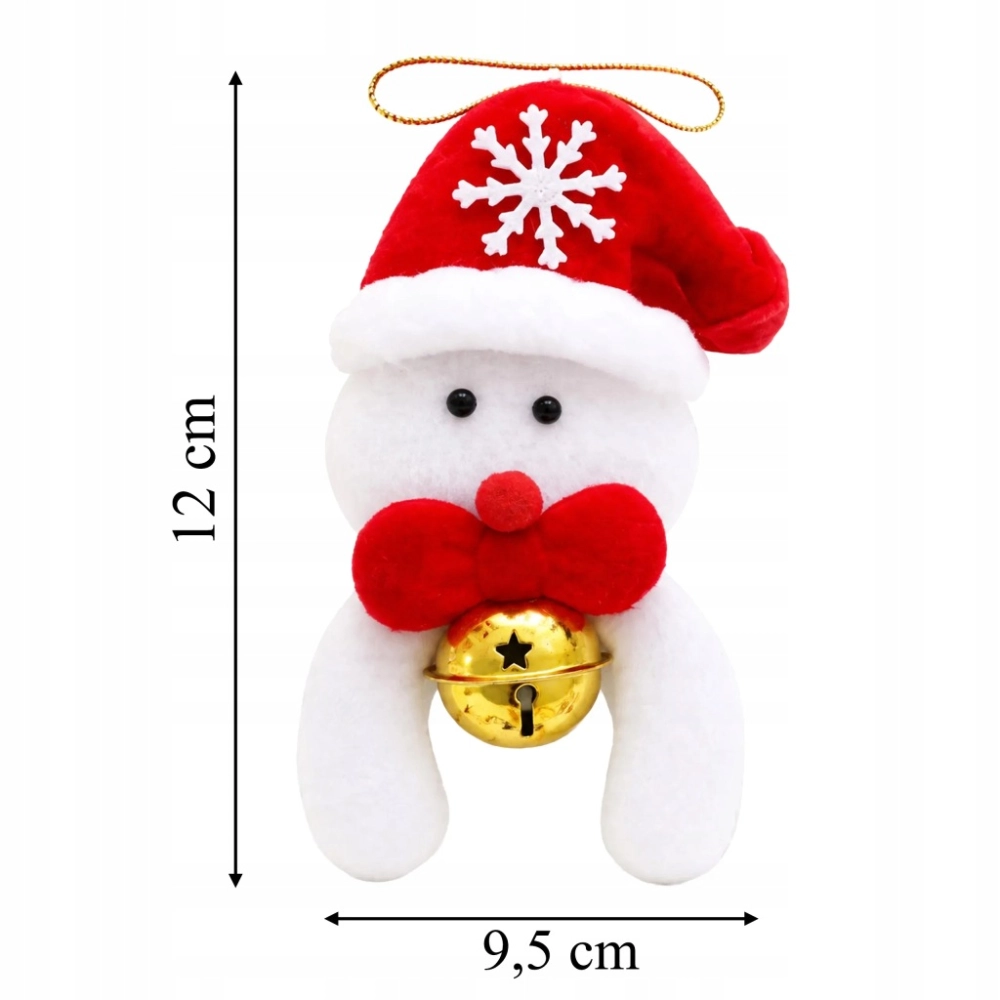 ZAWIESZKA ŚWIĄTECZNA BAŁWANEK 12 CM Z DZWONECZKIEM OZDOBA NA CHOINKĘ