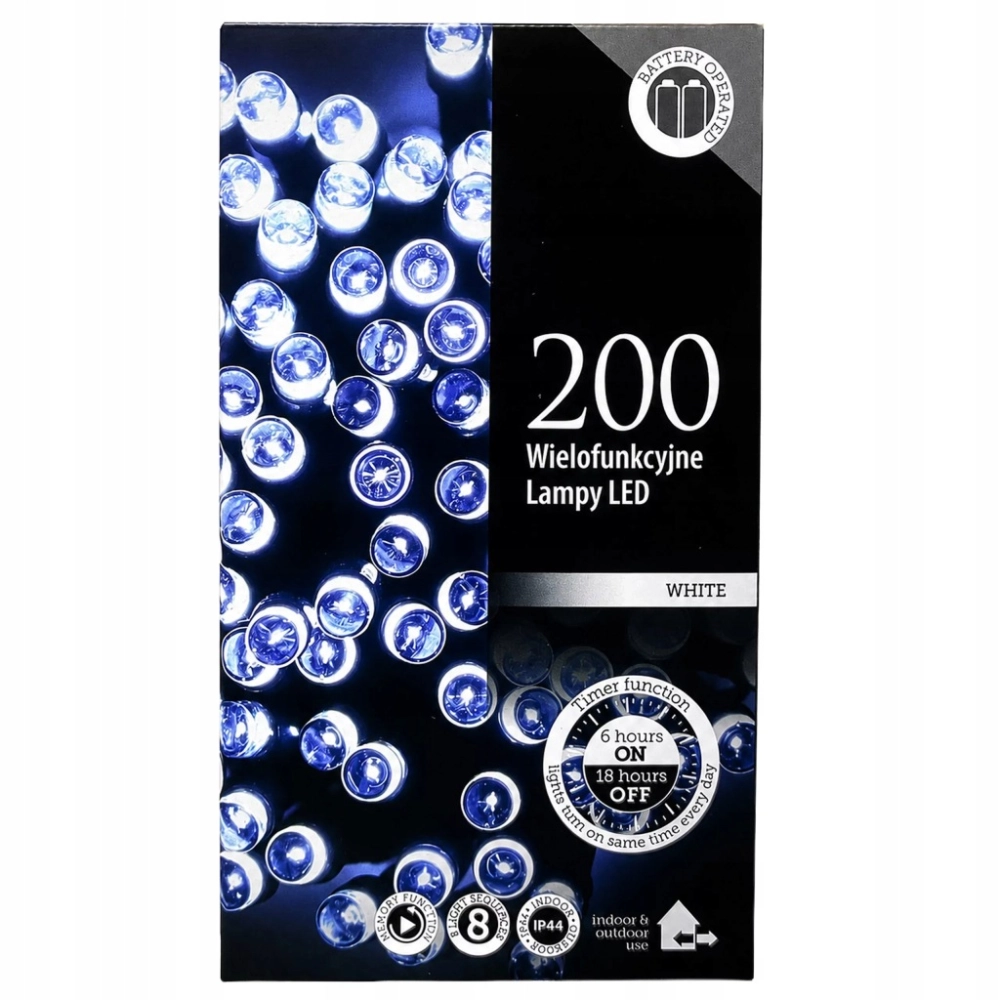LAMPKI ŚWIĄTECZNE 200 LED CHOINKOWE DEKORACYJNE SZNUR 20 M BIAŁE ZIMNE