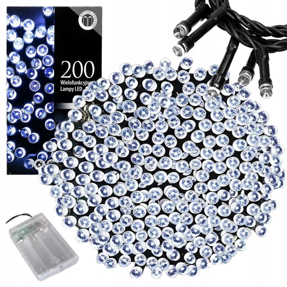 LAMPKI ŚWIĄTECZNE 200 LED CHOINKOWE DEKORACYJNE SZNUR 20 M BIAŁE ZIMNE