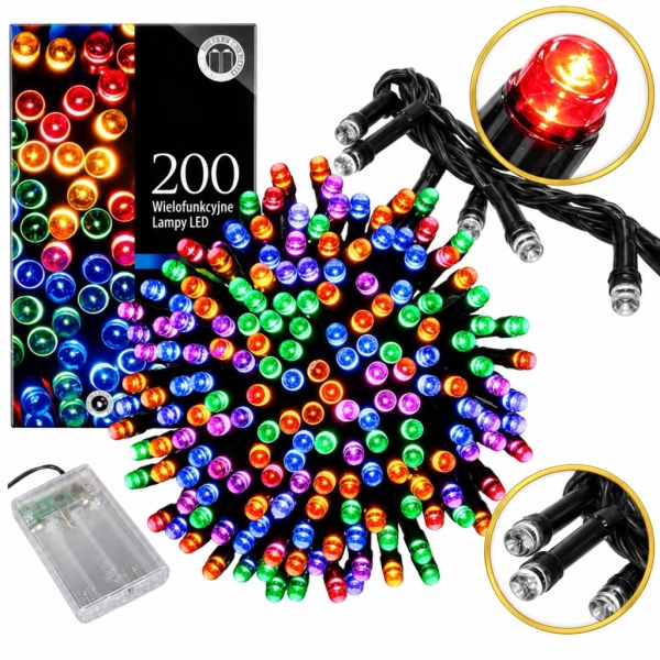LAMPKI ŚWIĄTECZNE 200 LED CHOINKOWE SZNUR 20 M WIELOKOLOROWE RGB