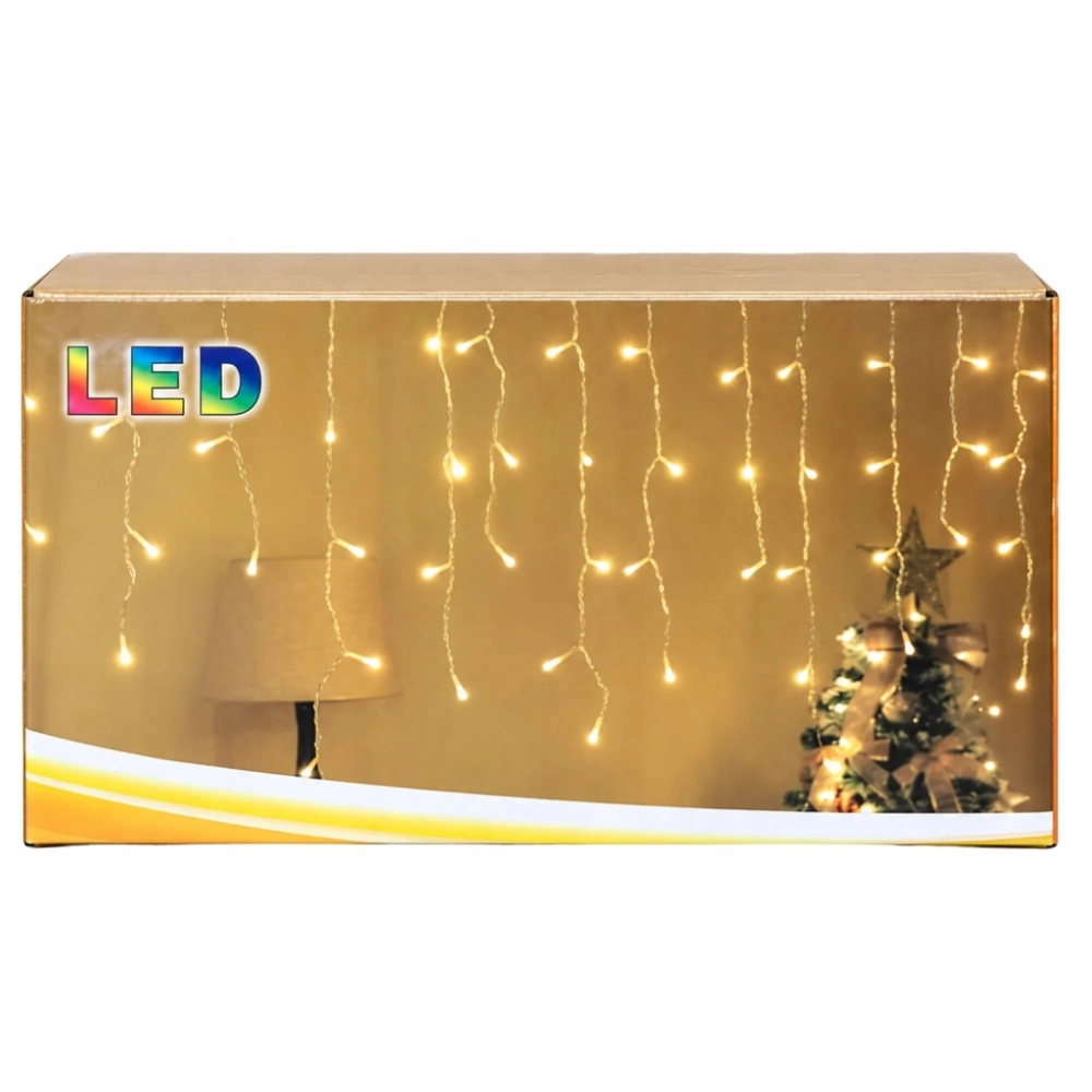 KURTYNA ŚWIETLNA LAMPKI CHOINKOWE SOPLE 96 LED BIAŁA CIEPŁA USB 3,5 M