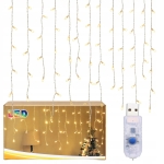 KURTYNA ŚWIETLNA LAMPKI CHOINKOWE SOPLE 96 LED BIAŁA CIEPŁA USB 3,5 M
