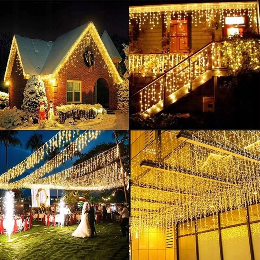 KURTYNA ŚWIETLNA LAMPKI CHOINKOWE SOPLE 96 LED BIAŁA CIEPŁA USB 3,5 M