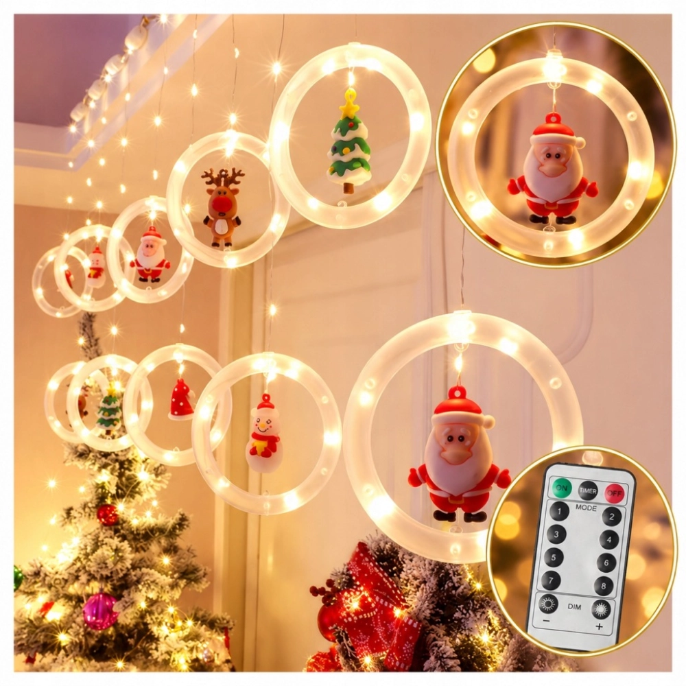 KURTYNA ŚWIETLNA 110 LED KÓŁKA Z FIGURKAMI 10 SZT 8 TRYBÓW LAMPKI