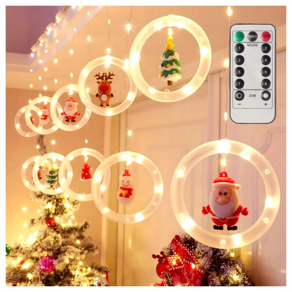 KURTYNA ŚWIETLNA 110 LED KÓŁKA Z FIGURKAMI 10 SZT 8 TRYBÓW LAMPKI