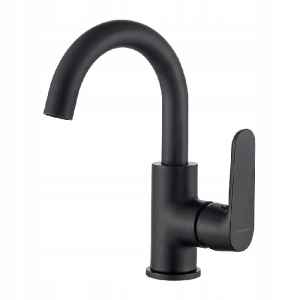 BATTERIE-STEHENDES WASCHBECKEN MIT BEWEGUNG. U-Auslauf, schwarz