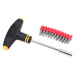 BIT-SCHRAUBENZIEHER MIT T-SCHAFT + 12 STÜCK BITS CR.V