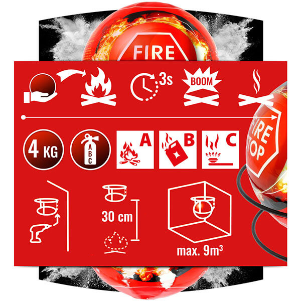 Feuerlöschkugel 4 KG - Pulver A B C - für Zuhause, Werkstatt, Auto-Pulverfeuerlöscher